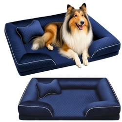 Legowisko posłanie dla psa z poduszką welurowe granatowe XL