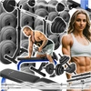 Zestaw do ćwiczeń siłowych 148kg. Siłownia domowa z ławką treningową TB015, stojakami wolnostojącymi, sztangą / gryfem prostym 150 cm, gryfem lekko łamanym 120cm, gryfami do hantli oraz obciążeniem 108 kg