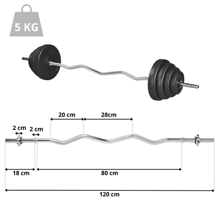 Zestaw do ćwiczeń 45kg - z gryfem lekko łamanym 120 cm i nakładem obciążeń