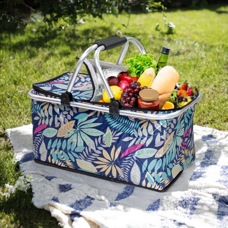 Kosz termiczny 30l składany na piknik i zakupy - wzór liście