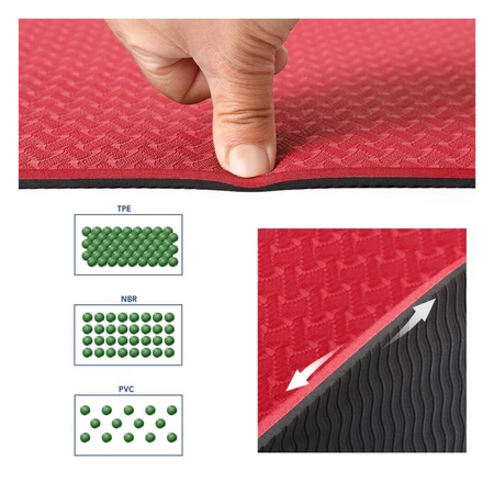 Mata do ćwiczeń fitness yogi 6mm TPE Pretorians czarno-czerwona