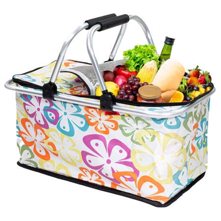 Kosz termiczny na zakupy piknikowy duży 30 litrów kwiaty