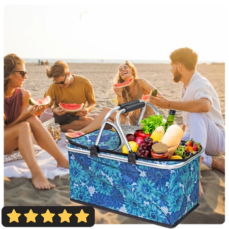 Kosz termiczny na zakupy piknikowy duży 30 litrów niebieskie słoneczniki