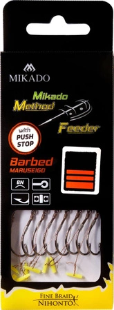 PRZYPON DO METHOD FEEDER - Z PUSH STOPEM - hak z zadziorem nr 4 / plecionka: 0.16mm/10cm - 8 sztuk