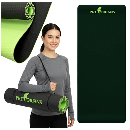 Mata do ćwiczeń fitness yogi 6mm TPE Pretorians zielona