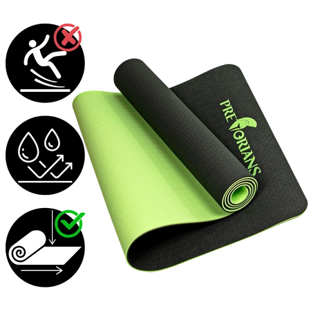 Mata do ćwiczeń fitness yogi 6mm TPE Pretorians zielona