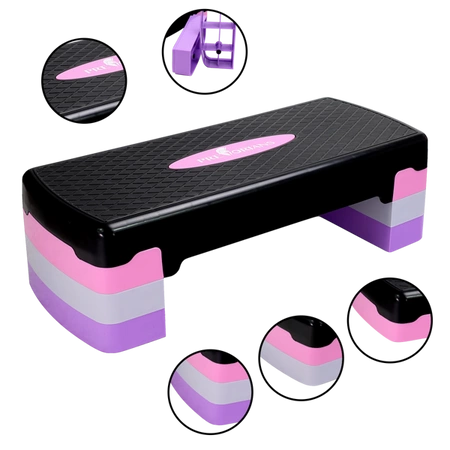 Step do aerobiku 3 stopnie regulowany różowy Pretorians