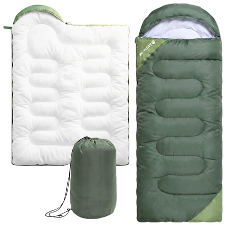 Lekki śpiwór turystyczny ciemnozielony z pokrowcem