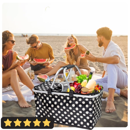 Kosz na plaże piknik biwak termiczny duży 30 litrów czarny w kropki