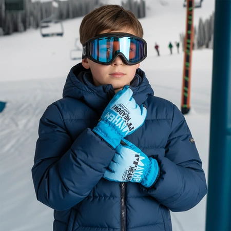 Rękawiczki ortalionowe ciepłe grube dla chłopca rękawice narciarskie błękitne