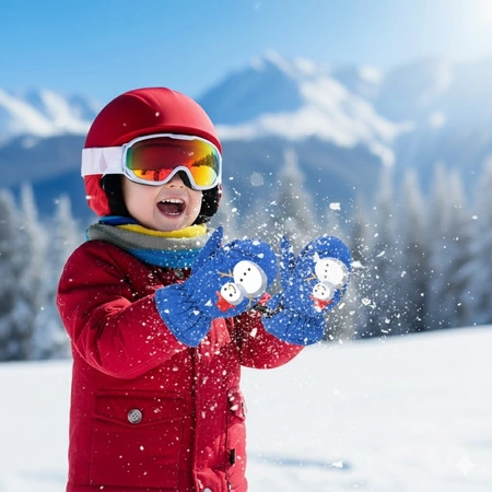 Rękawiczki dziecięce narciarskie zimowe jednopalczaste 12 cm niebieskie