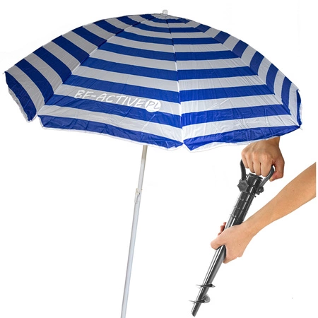 Parasol ogrodowy plażowy składany na balkon 180cm Paski biało-niebieskie + kotwa