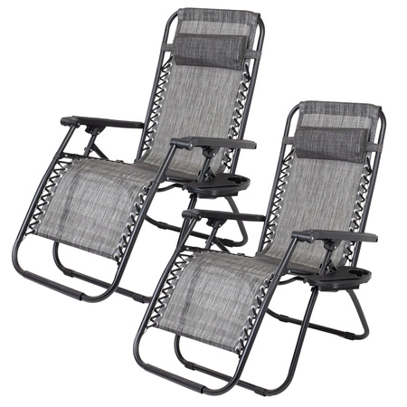 Leżaki ogrodowe Zero Gravity - zestaw 2 szt. szary melanż z tacką