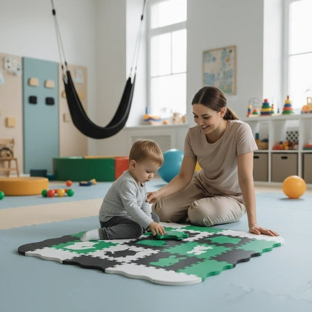 Mata piankowa edukacyjna puzzle dla dzieci 114x114 gruba zielona