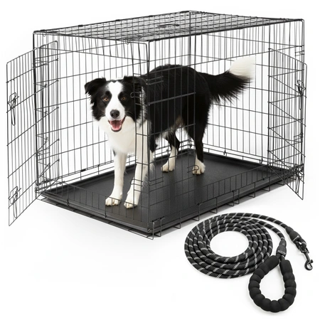 Klatka dla psa metalowa składana + smycz linowa - komfort i kontrola