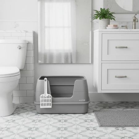 Kuweta dla kota z łopatką – duża szara z wysokimi ściankami