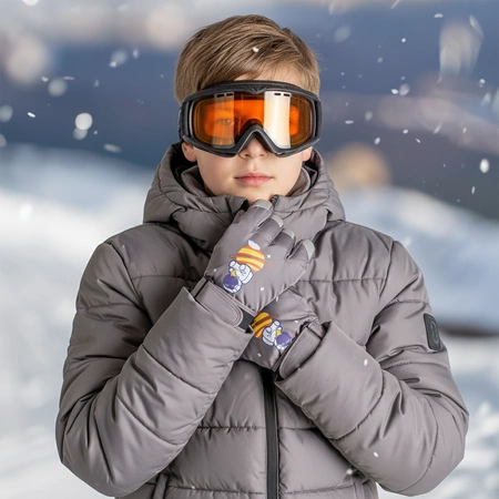 Rękawice ciepłe narciarskie dla dzieci grube zimowe rękawiczki kosmos szare