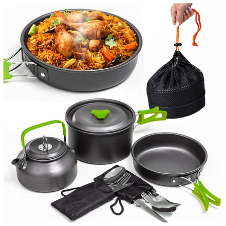 Zestaw garnków naczyń turystycznych na kemping ZG4-02 zielony