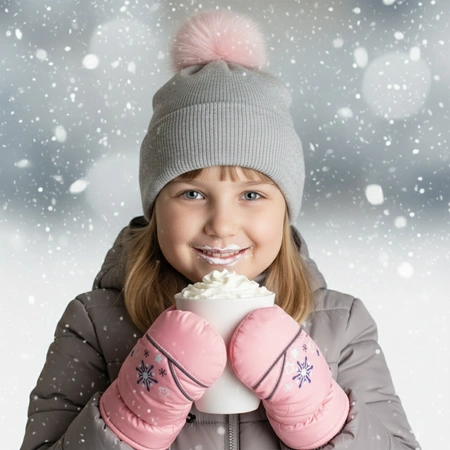 Rękawiczki dziecięce narciarskie zimowe jasno różowe rękawice jednopalczaste ciepłe 2-6 lat