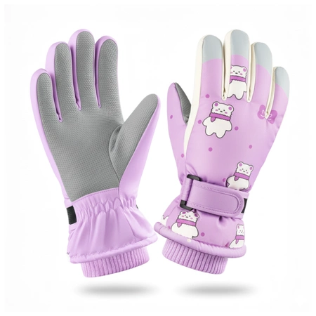 Rękawice narciarskie zimowe rękawiczki dla dzieci ocieplane wodoodporne różowe dla dziewczynki