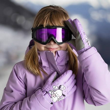 Rękawiczki zimowe ortalionowe ciepłe rękawice narciarskie dla dzieci fioletowe