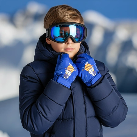 Rękawice ciepłe narciarskie dla dzieci grube zimowe rękawiczki kosmos niebieskie