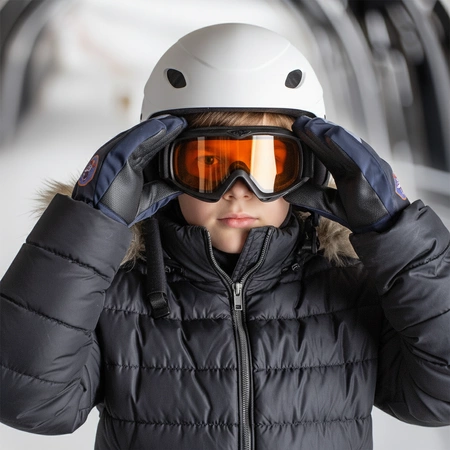 Rękawiczki pięciopalczaste ortalionowe ciepłe grube dziecięce rękawice narciarskie granatowe