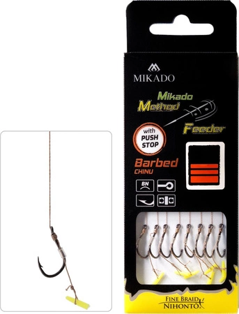 PRZYPON METHOD FEEDER - Z PUSH STOPEM - hak z zadziorem nr 8 / plecionka: 0.14mm/10cm - op.8szt.