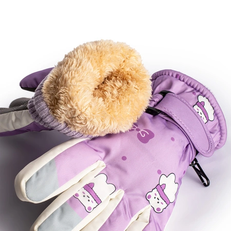 Rękawice narciarskie zimowe rękawiczki dla dzieci ocieplane wodoodporne różowe dla dziewczynki