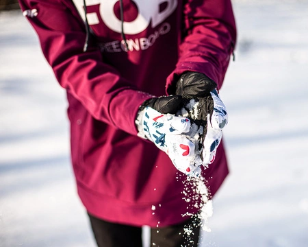 Rękawice narciarskie zimowe na deskę narty rozmiar M dłoń 19 cm biało-czerwone