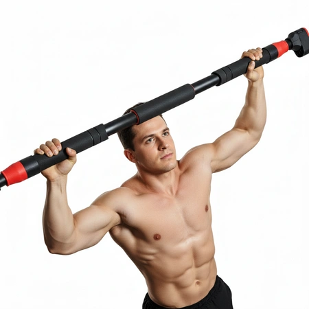 Mężczyzna ćwiczy używając drążka rozporowego do podciągania