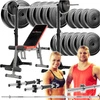 Zestaw do ćwiczeń 92kg z ławką treningową TB102 sztangą / gryfem prostym 180 cm, obciążeniem 60 kg i hantlami