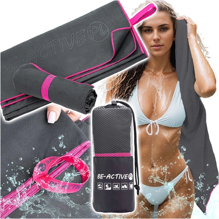 Ręcznik szybkoschnący z mikrofibry 180x100cm szaro-różowy