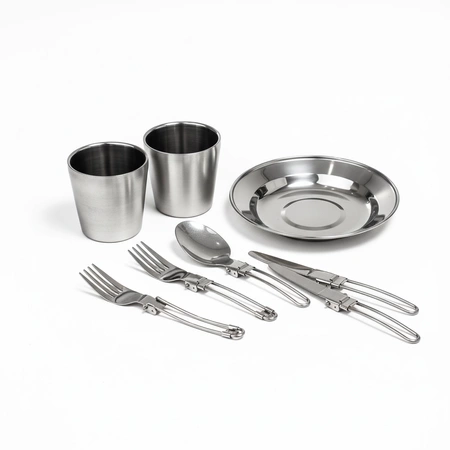 Zestaw garnków naczyń turystycznych pod namiot zielony