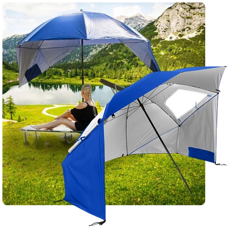 Duży parasol plażowy i ogrodowy 3w1 - składany parawan