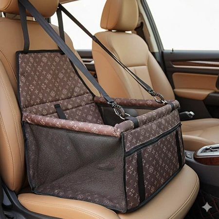 Transporter dla psa do auta - brązowy fotelik podróżny