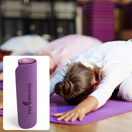 Mata do ćwiczeń fitness yogi 6mm TPE Pretorians różowo-fioletowa