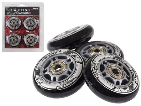 ZESTAW KÓŁKA I ŁOŻYSKA PU 80x24 82A CZARNE (4 szt.) + ABEC-9 (8 szt.) NILS EXTREME