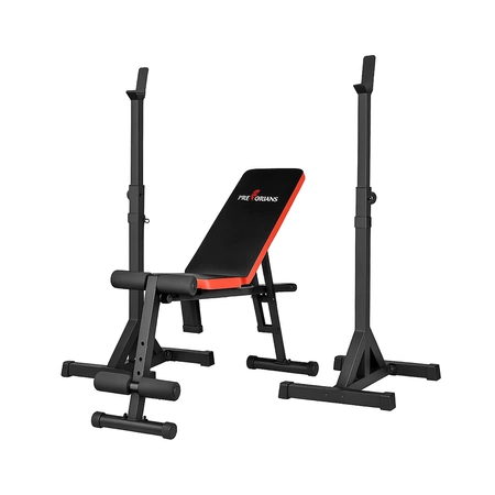 Ławka treningowa regulowana z stojakiem wolnostojącym pod sztangę