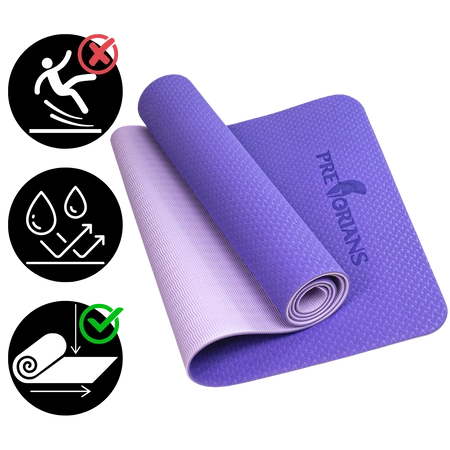 Mata do ćwiczeń fitness yogi 6mm TPE Pretorians fioletowa