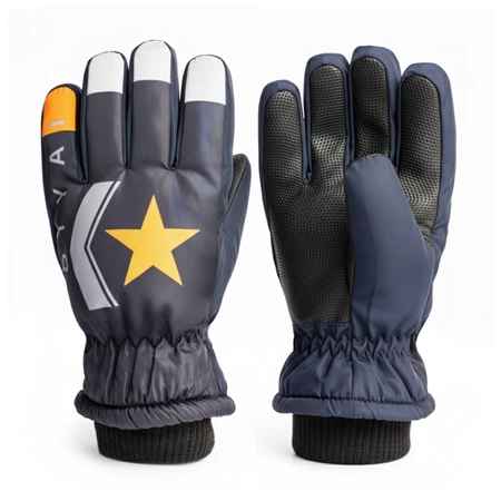 Rękawiczki pięciopalczaste ortalionowe ciepłe grube dla chłopca rękawice narciarskie granatowe