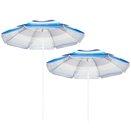 Parasol plażowy ogrodowy składany na balkon 180cm Paski biało-niebieskie