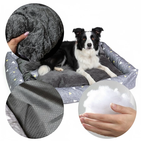 Pies na legowisku zbliżenia na materiał, wypełnienie i spód