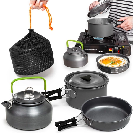 Zestaw garnków kempingowych pod namiot survival czarny