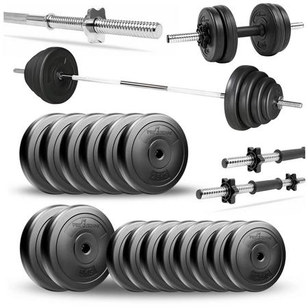 Zestaw do ćwiczeń 42kg ze sztangą i gryfem prostym 180 cm, nakładem obciążeń i hantlami