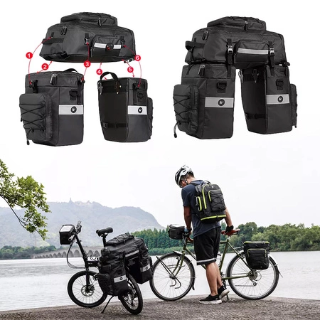 Torba na rower 3w1 - sakwa rowerowa na bagażnik 65l plecak torba na ramię wodoodporna z odblaskami czarna