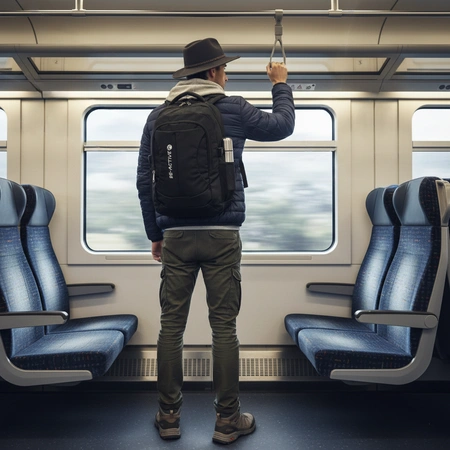 Plecak miejski Be Active noszony w komunikacji publicznej podczas podróży