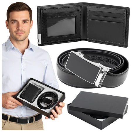 Pasek i portfel na prezent dla chłopaka elegancki męski zestaw ZP08