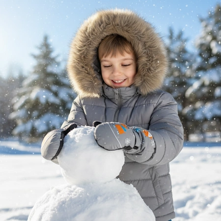 Rękawiczki zimowe jednopalczaste szare narciarskie wodoodporne rękawice dla dzieci