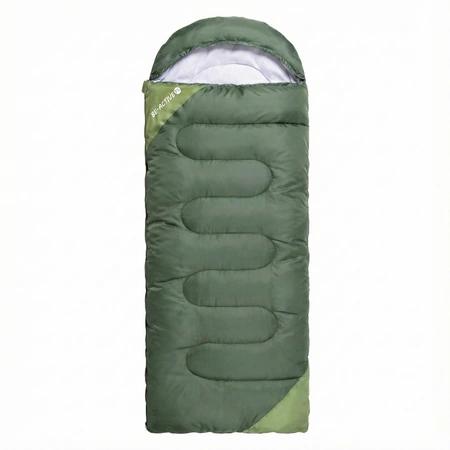 Lekki śpiwór turystyczny ciemnozielony z pokrowcem
